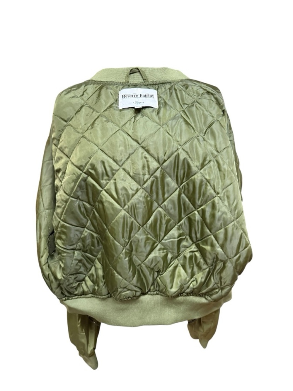 Reserve Fairfax Large Cropped Quilted Bomber Jacket - Olive Green - Picture 6 of 8